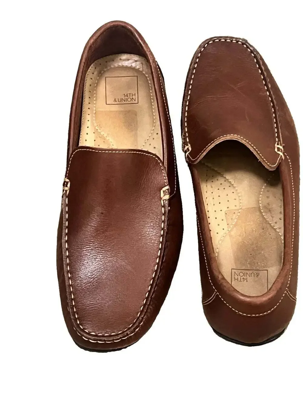 14th & Union Men’s Brown Leather Driving Loafers Slip On Moc Toe Shoes Size 9M